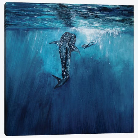 Whaleshark And Diver Canvas Print #KPR64} by Karli Perold Canvas Wall Art