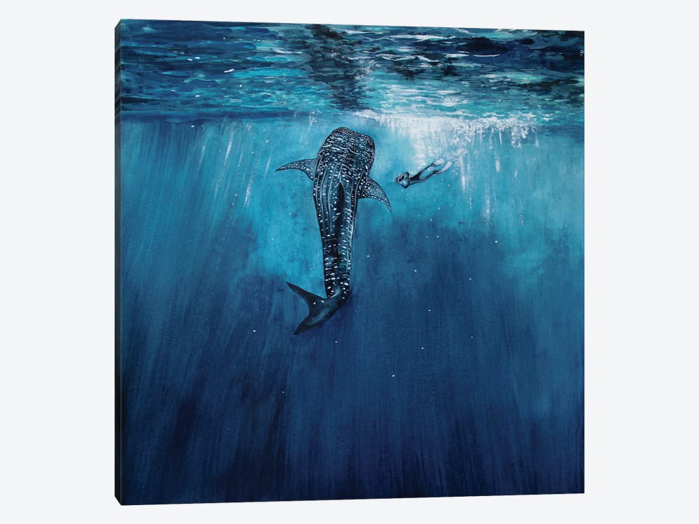 Whaleshark And Diver by Karli Perold 1-piece Canvas Artwork