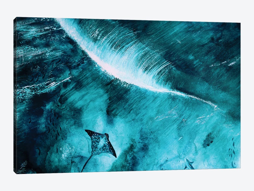 Watercolour Wave And Manta Ray by Karli Perold 1-piece Canvas Art