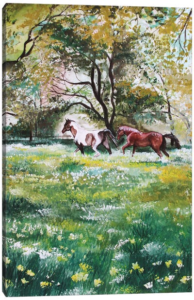Wild Horses Canvas Art Print - Green Art