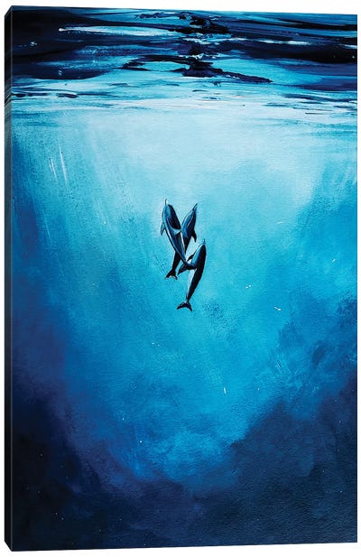 Dolphins Surface Canvas Art Print - Dolphin Art