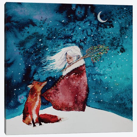 Fox Christmas Canvas Print #KPR98} by Karli Perold Canvas Wall Art