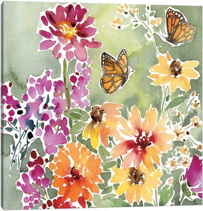 Monarchs And Blooms Canvas Art Print - Monarch Butterflies