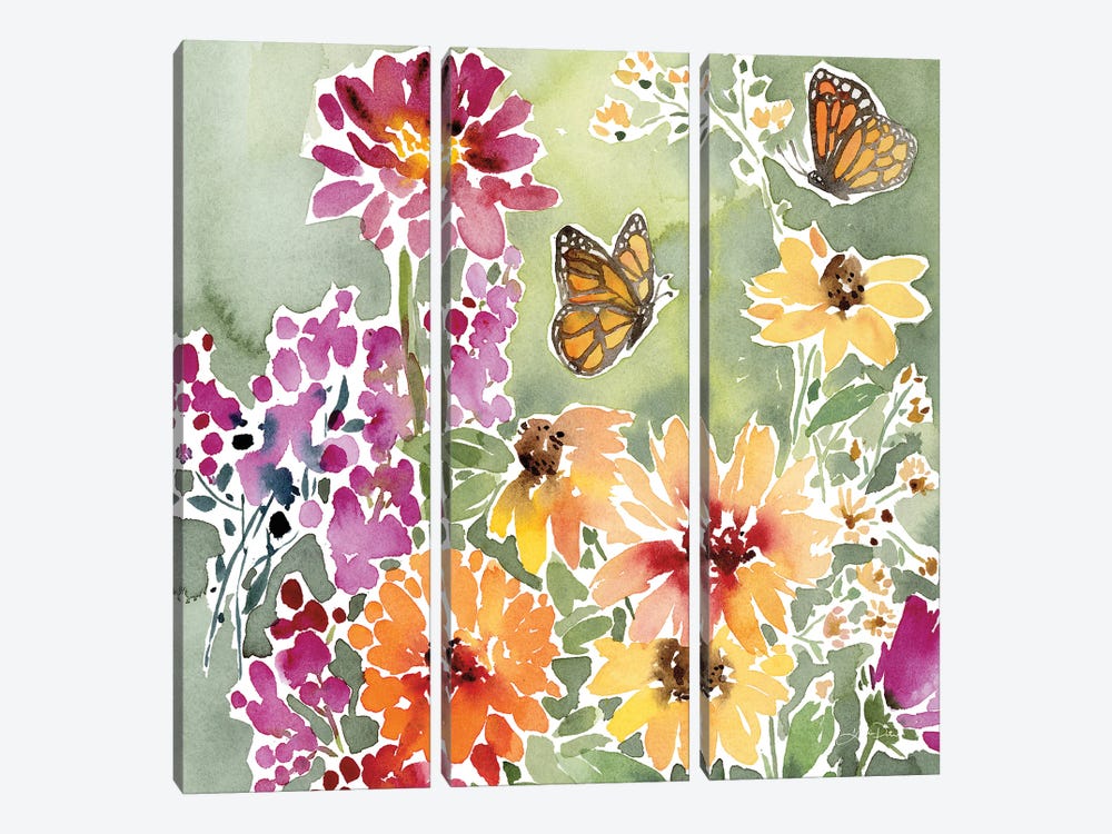 Monarchs And Blooms by Katrina Pete 3-piece Art Print