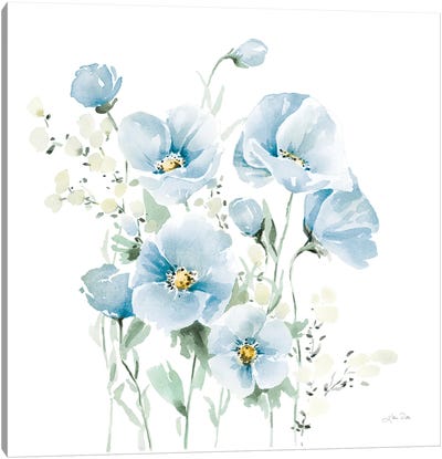 Secret Garden Bouquet II Pale Blue Canvas Art Print - Shabby Chic Décor
