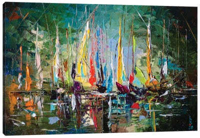 Night Harbor Canvas Art Print - Boat Art