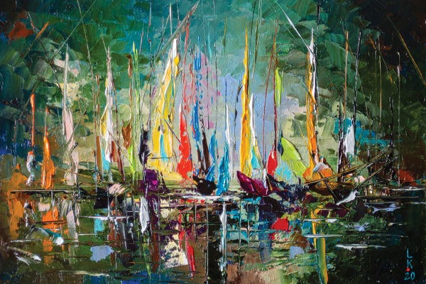 Contemporary Coastal: Night Harbor by KuptsovaArt