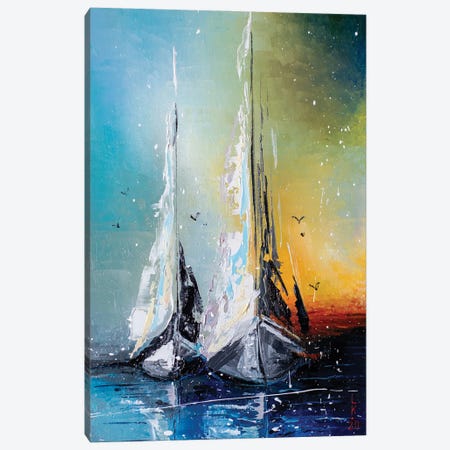 Sailboats At Dusk Canvas Print #KPV136} by KuptsovaArt Canvas Artwork
