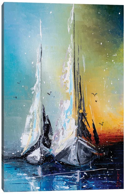 Sailboats At Dusk Canvas Art Print - KuptsovaArt