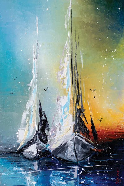 Artists From Ukraine: Sailboats At Dusk by KuptsovaArt