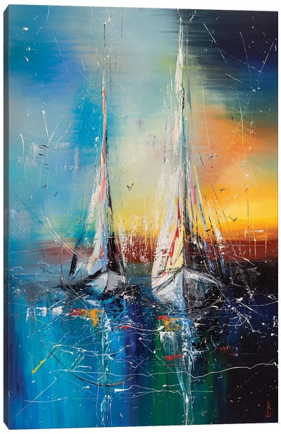 Sailsboats On Sunset Canvas Art Print - KuptsovaArt