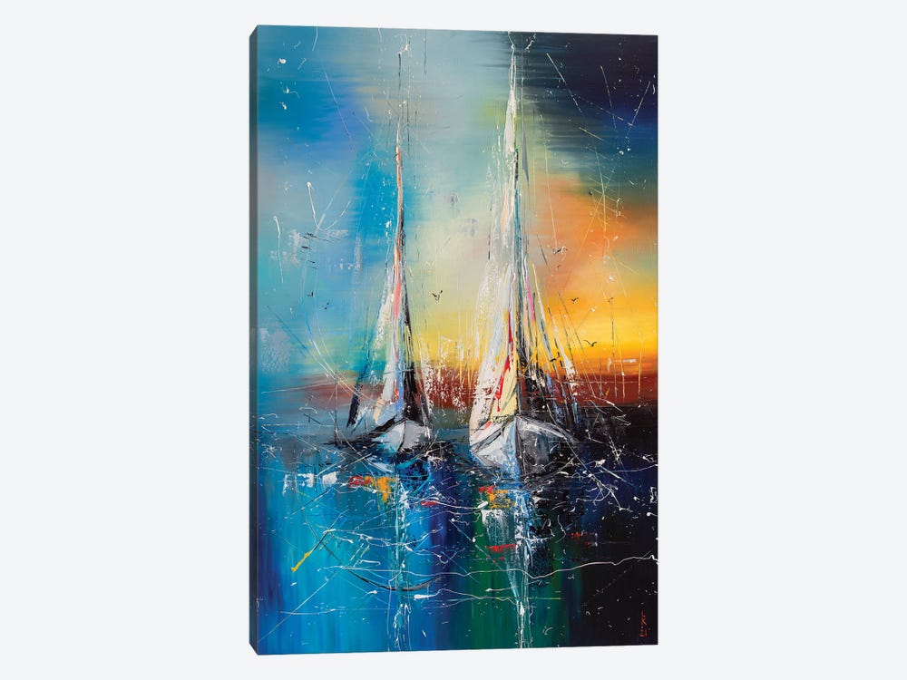Sailsboats On Sunset by KuptsovaArt 1-piece Canvas Wall Art