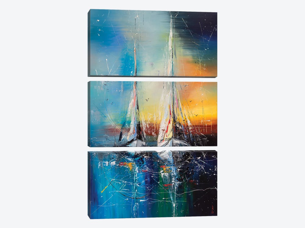 Sailsboats On Sunset by KuptsovaArt 3-piece Canvas Artwork