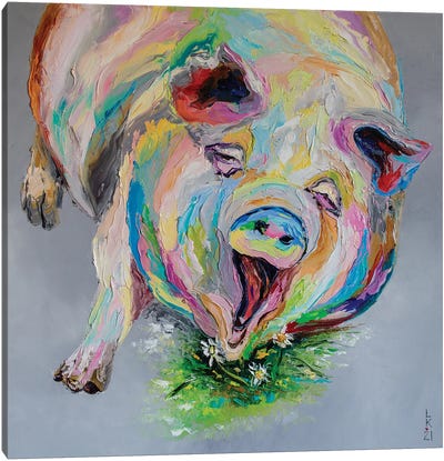 Happy Pig Canvas Art Print - KuptsovaArt