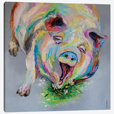 Happy Pig Canvas Print #KPV14} by KuptsovaArt Canvas Art Print