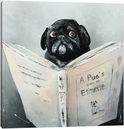 A Pug's Guide To Etiquette Canvas Art Print - Reading Art