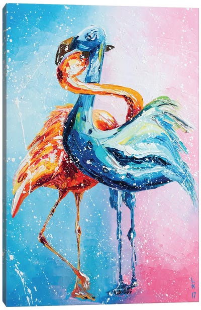 Flamingos In Love Canvas Art Print - KuptsovaArt