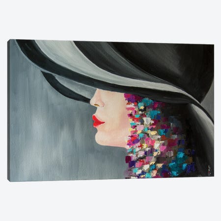 Lady In Black Hat Canvas Print #KPV231} by KuptsovaArt Canvas Artwork