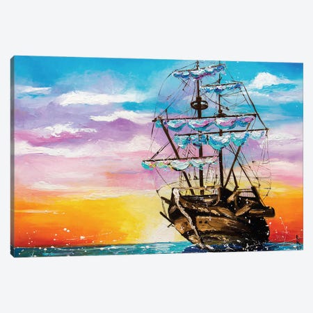 Ship In The Sunset Canvas Print #KPV251} by KuptsovaArt Canvas Art