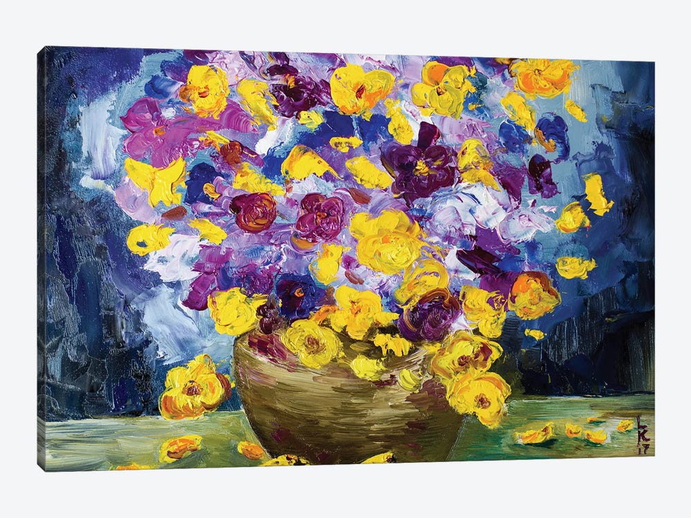 Violet And Yellow Flowers by KuptsovaArt 1-piece Canvas Art