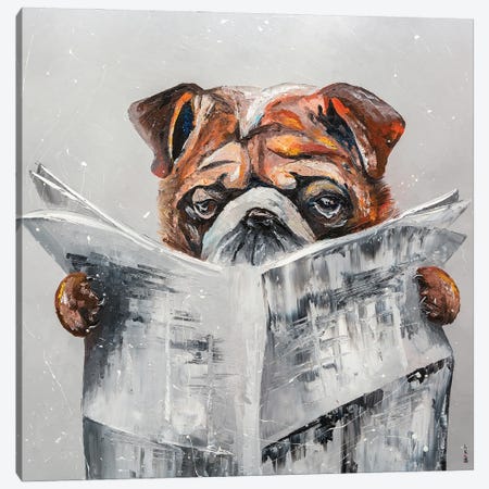 Bulldog's News Canvas Print #KPV285} by KuptsovaArt Canvas Art