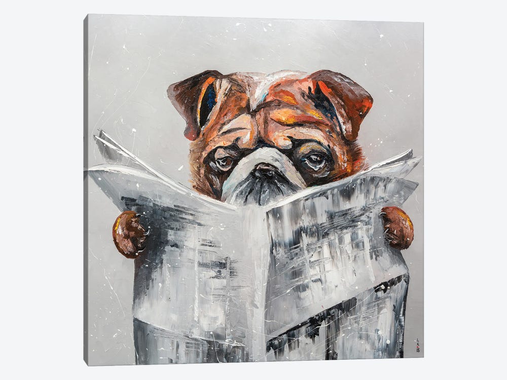 Bulldog's News by KuptsovaArt 1-piece Canvas Wall Art