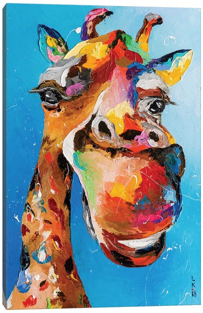 Funny Giraffe On Blue Canvas Art Print - KuptsovaArt