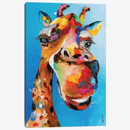 Funny Giraffe On Blue Canvas Print #KPV316} by KuptsovaArt Canvas Wall Art