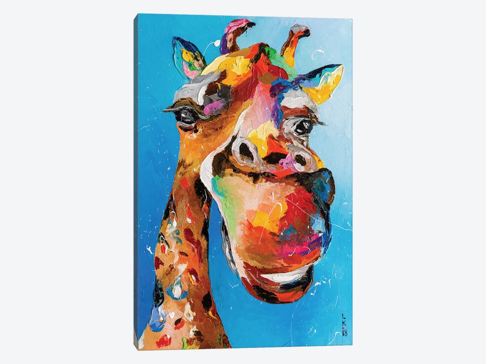 Funny Giraffe On Blue by KuptsovaArt 1-piece Canvas Art Print