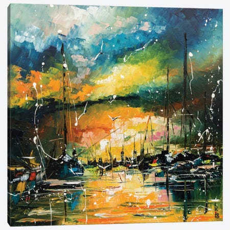 Harbor In Sunset Canvas Print #KPV318} by KuptsovaArt Canvas Art Print
