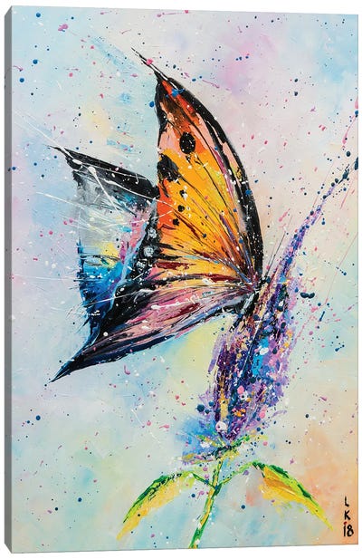 Butterfly On Flower Canvas Art Print - Insect & Bug Art