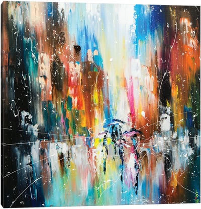 Raining On The Street Canvas Art Print - KuptsovaArt