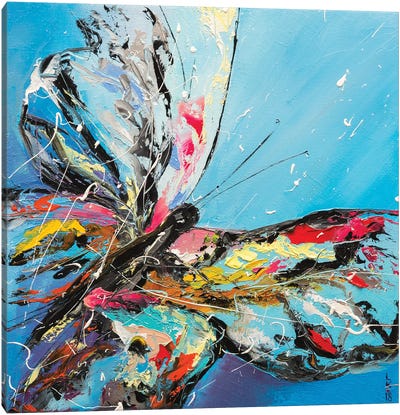 Butterfly On Blue Canvas Art Print - KuptsovaArt