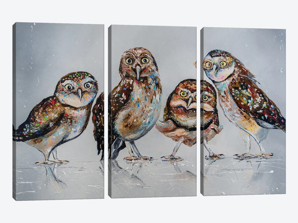 Company Of Owls by KuptsovaArt 3-piece Canvas Art Print