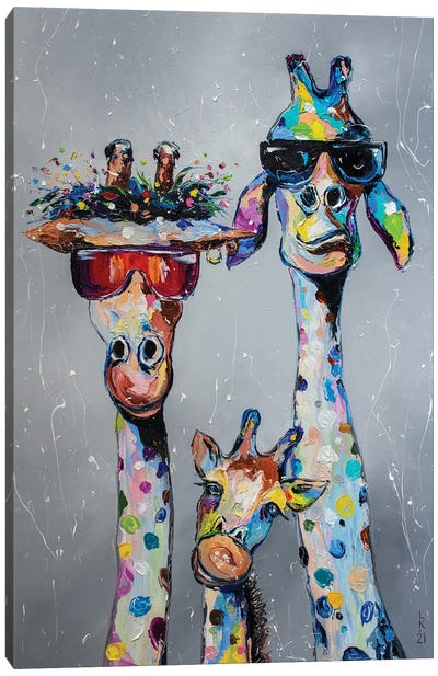 Relaxed Family Canvas Art Print - Giraffe Art