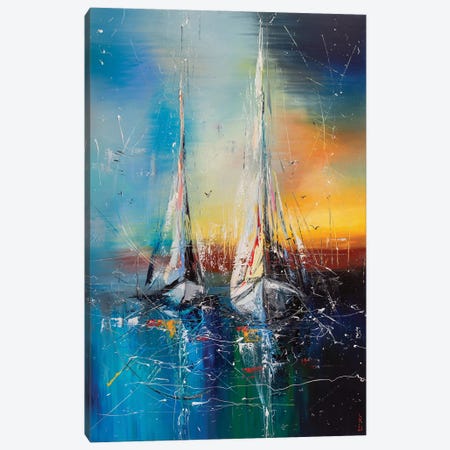 Sailboats On Sunset Canvas Print #KPV466} by KuptsovaArt Canvas Artwork