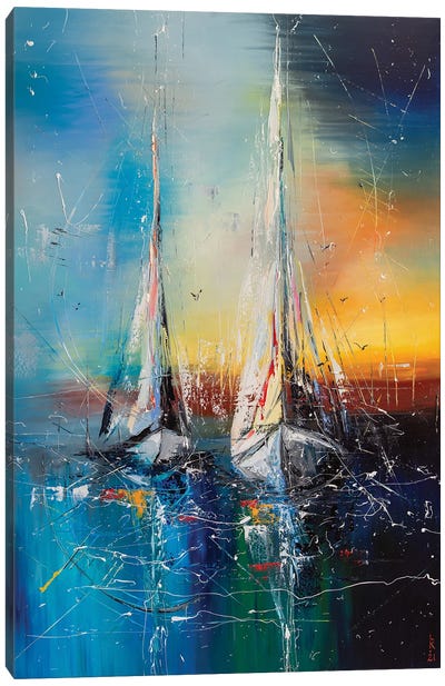 Sailboats On Sunset Canvas Art Print - KuptsovaArt