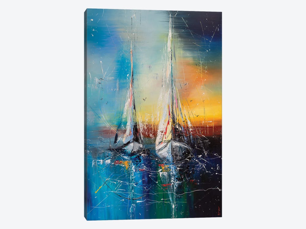 Sailboats On Sunset by KuptsovaArt 1-piece Canvas Art Print