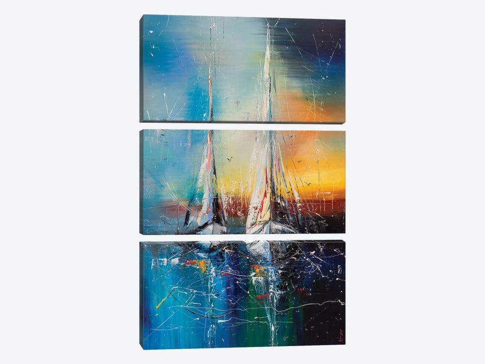 Sailboats On Sunset by KuptsovaArt 3-piece Canvas Art Print