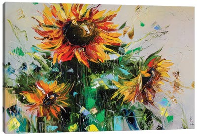 Sunflowers Trio Canvas Art Print - Sunflower Art
