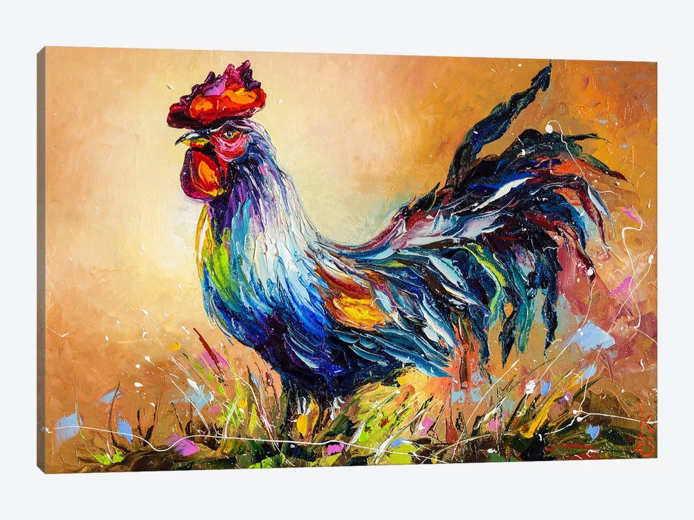 Rooster In The Yard by KuptsovaArt 1-piece Canvas Artwork
