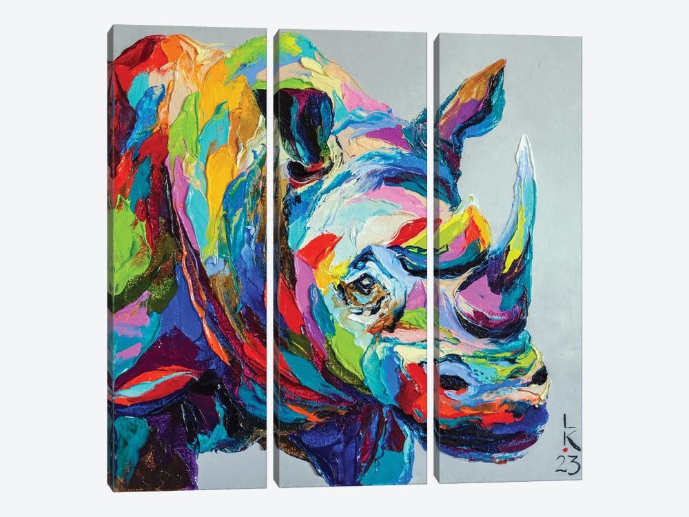 Colored Rhinoceros by KuptsovaArt 3-piece Canvas Art