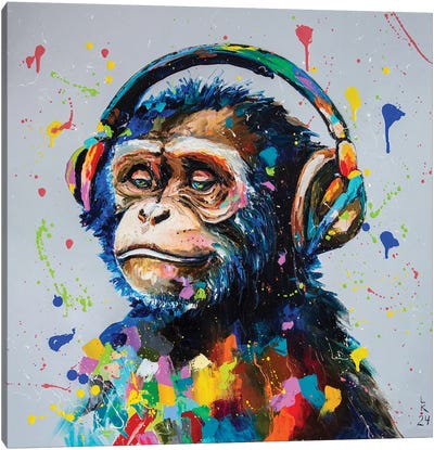 Immersion In Melody Canvas Art Print - Chimpanzee Art