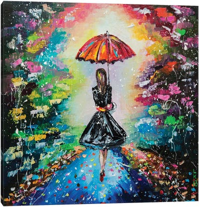 Girl With Red Umbrella Canvas Art Print - Strolls in the City
