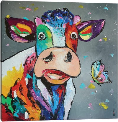 Happy Cow Canvas Art Print - Cow Art