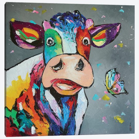 Happy Cow Canvas Print #KPV81} by KuptsovaArt Canvas Art Print