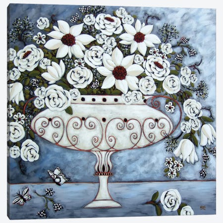 White Still Life With Butterflies Canvas Print #KRG11} by Karen Rieger Canvas Artwork