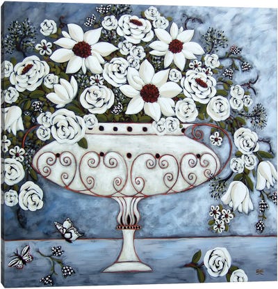 White Still Life With Butterflies Canvas Art Print - Karen Rieger