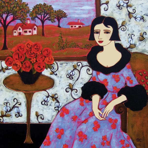 Woman With Azure Gown And Roses