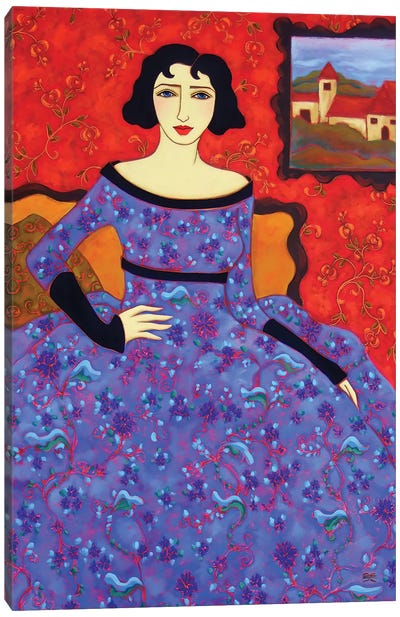Woman With Azure Gown Canvas Art Print - Karen Rieger